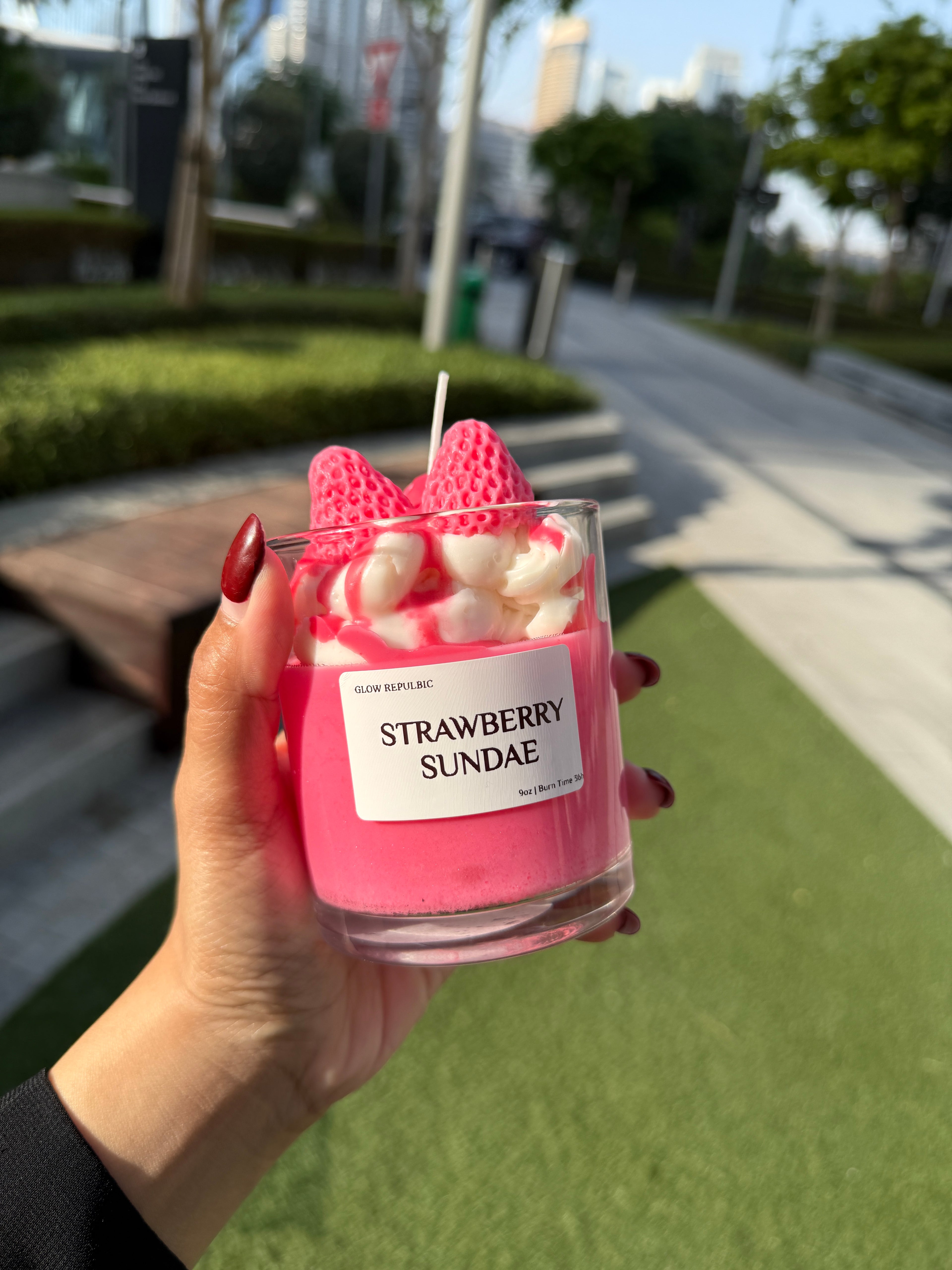 Strawberry Sundae Candle – Dessert Inspired Soy Wax Candle